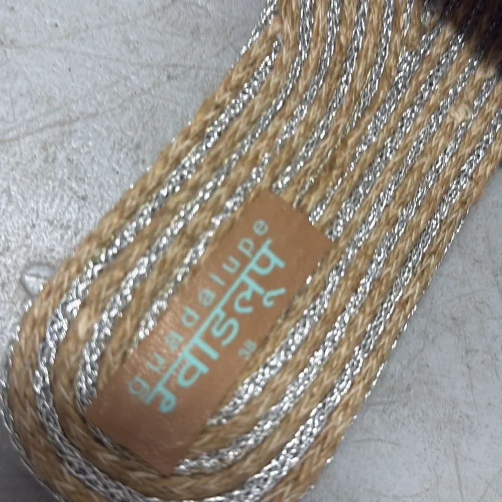 Brand New Flats - Silver Embroidered Tan Rattan Flats - Brand New - Size 8